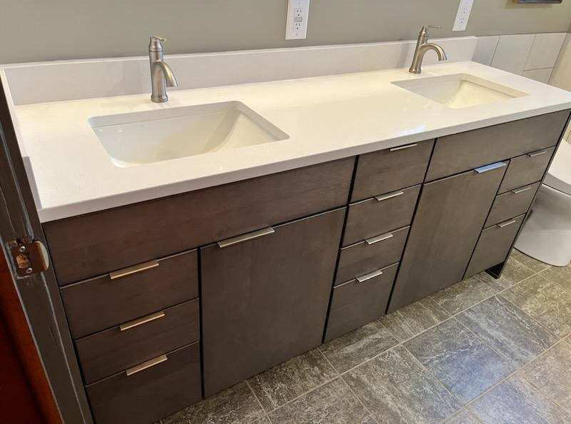 Master bathroom vanity with sinks. Vanities with and without tops, all sizes, solid wood from Lumberjack's in Akron.