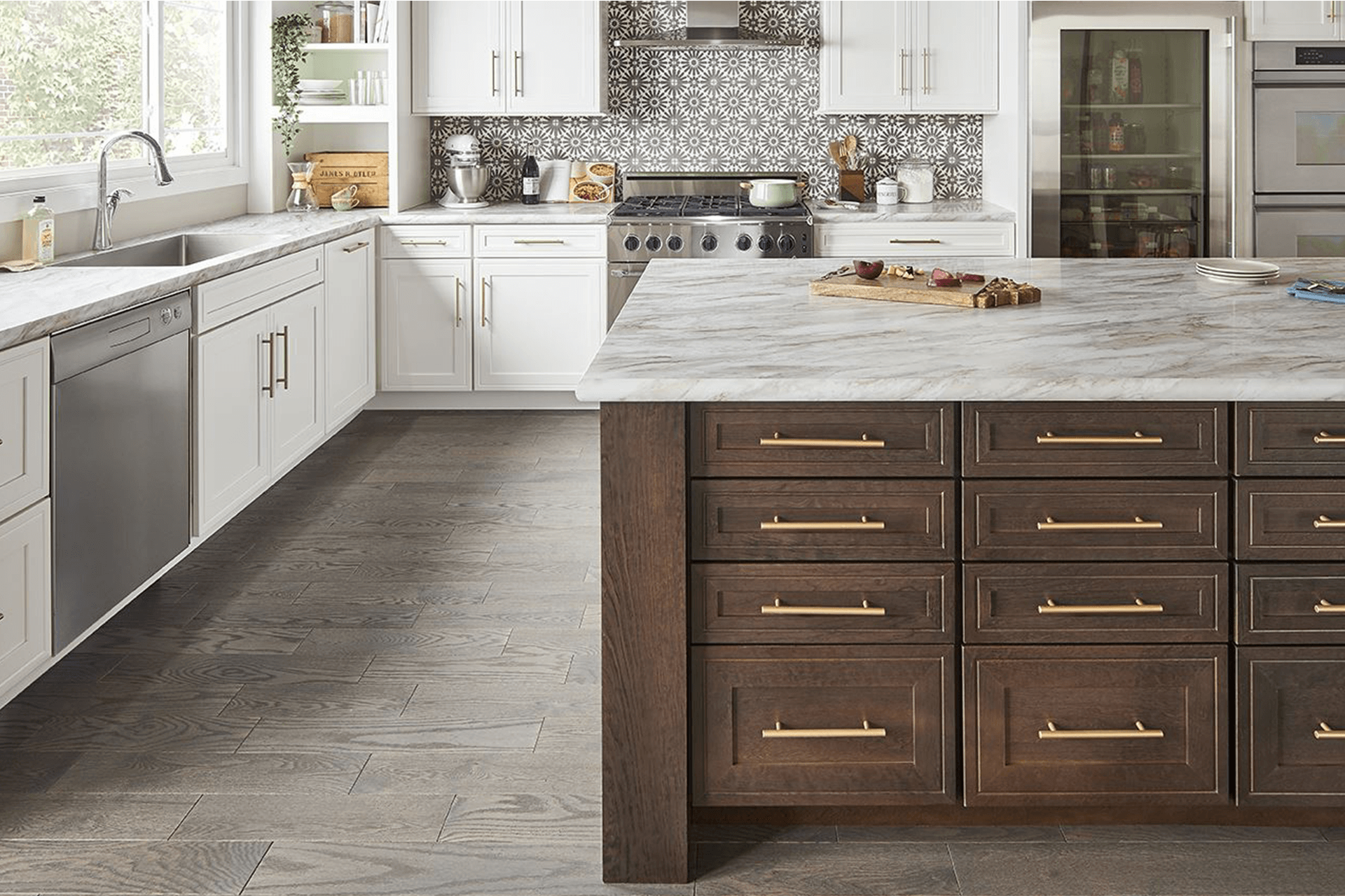 Kitchen cabinet trends, kitchen design using a mix of different wood cabinets, designed by Lumberjack's Kitchens and Baths, serving Cleveland, Akron, Canton and all of the northeast Ohio area.
