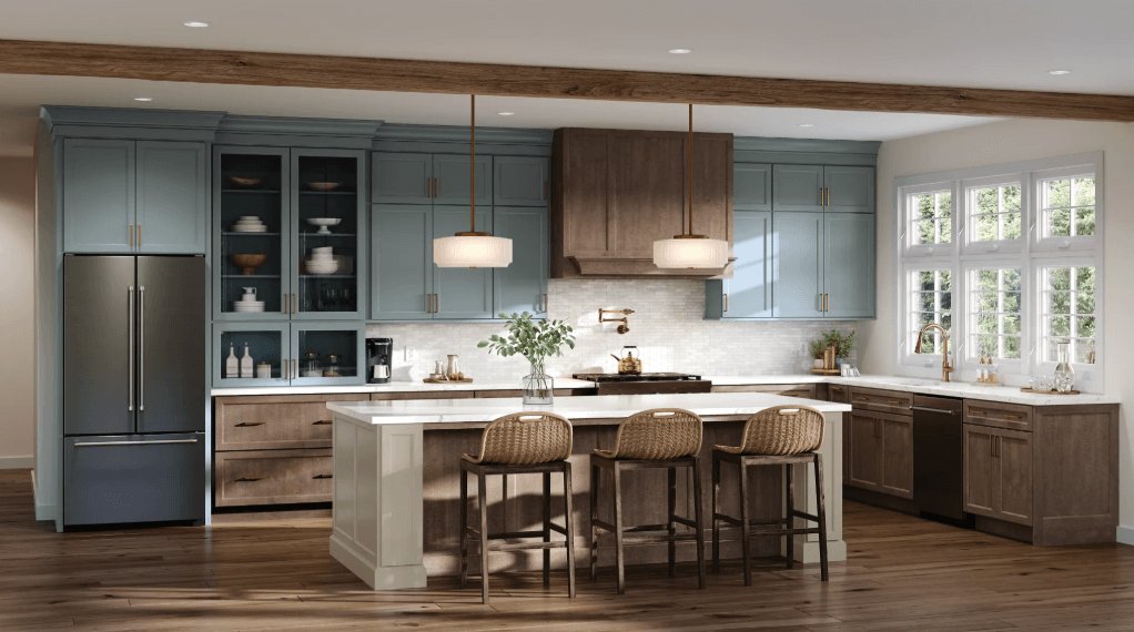 Two tone kitchen cabinets from Lumberjack's Kitchens and Baths in Akron.