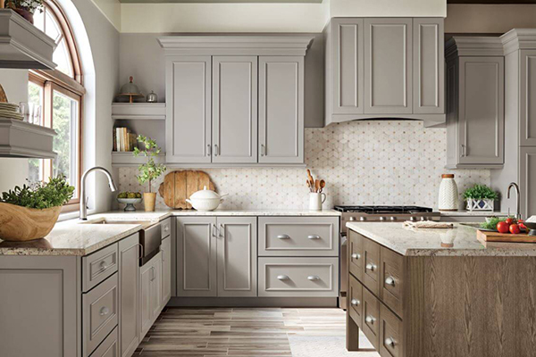 Gray cabinets for the kitchen. KraftMaid cabinets from Lumberjack's Kitchens and Baths.