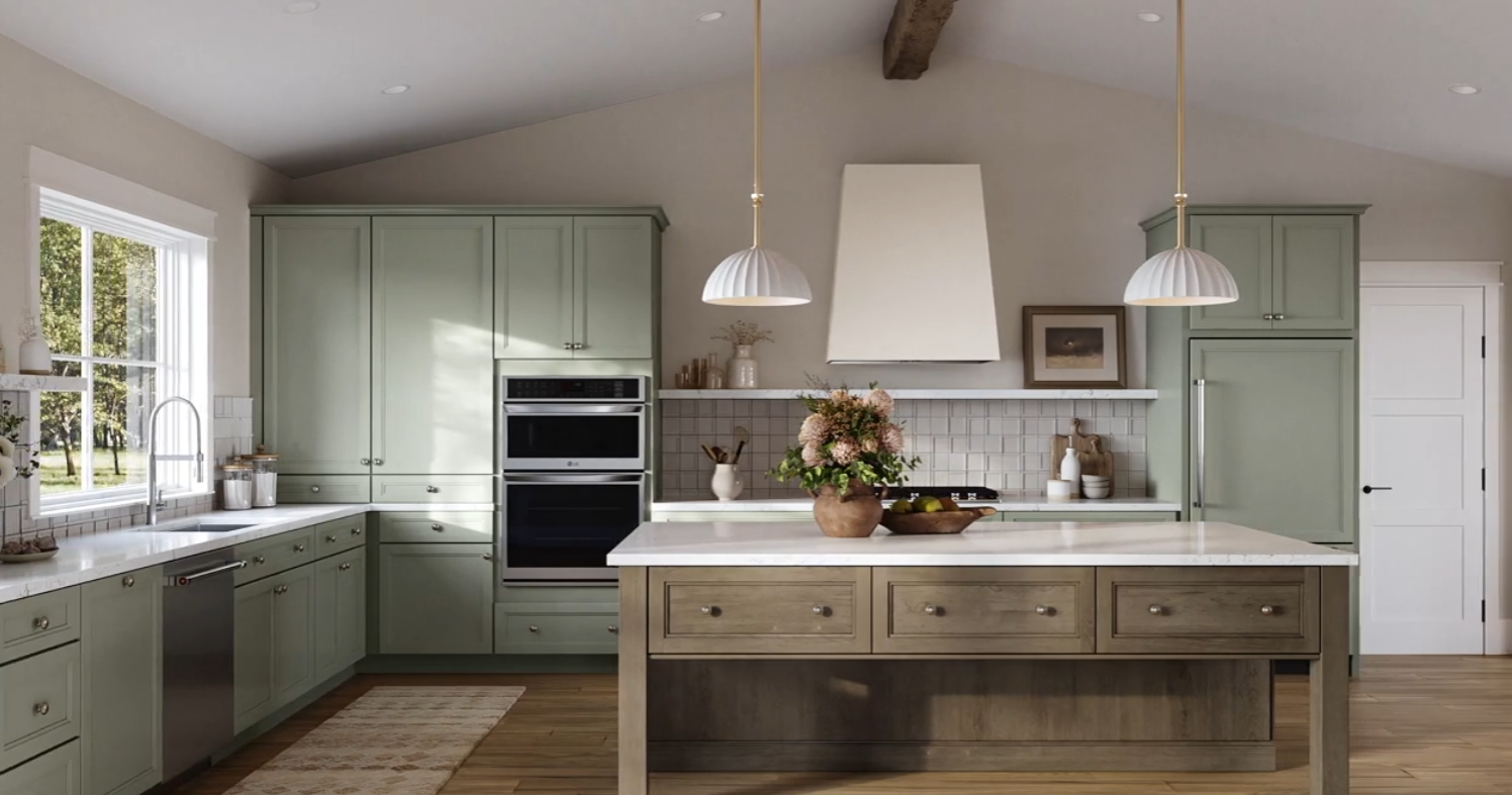 Green kitchen cabinets. Cabinets for the home in any color from Lumberjack's Kichens and Baths in Akron, OH