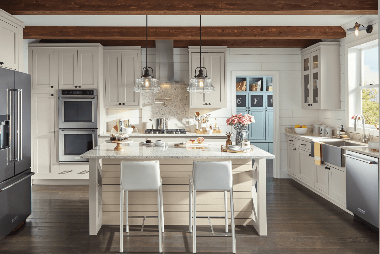 Mixed cabinet colors. Kitchen cabinets near you at Lumberjack's Akron.