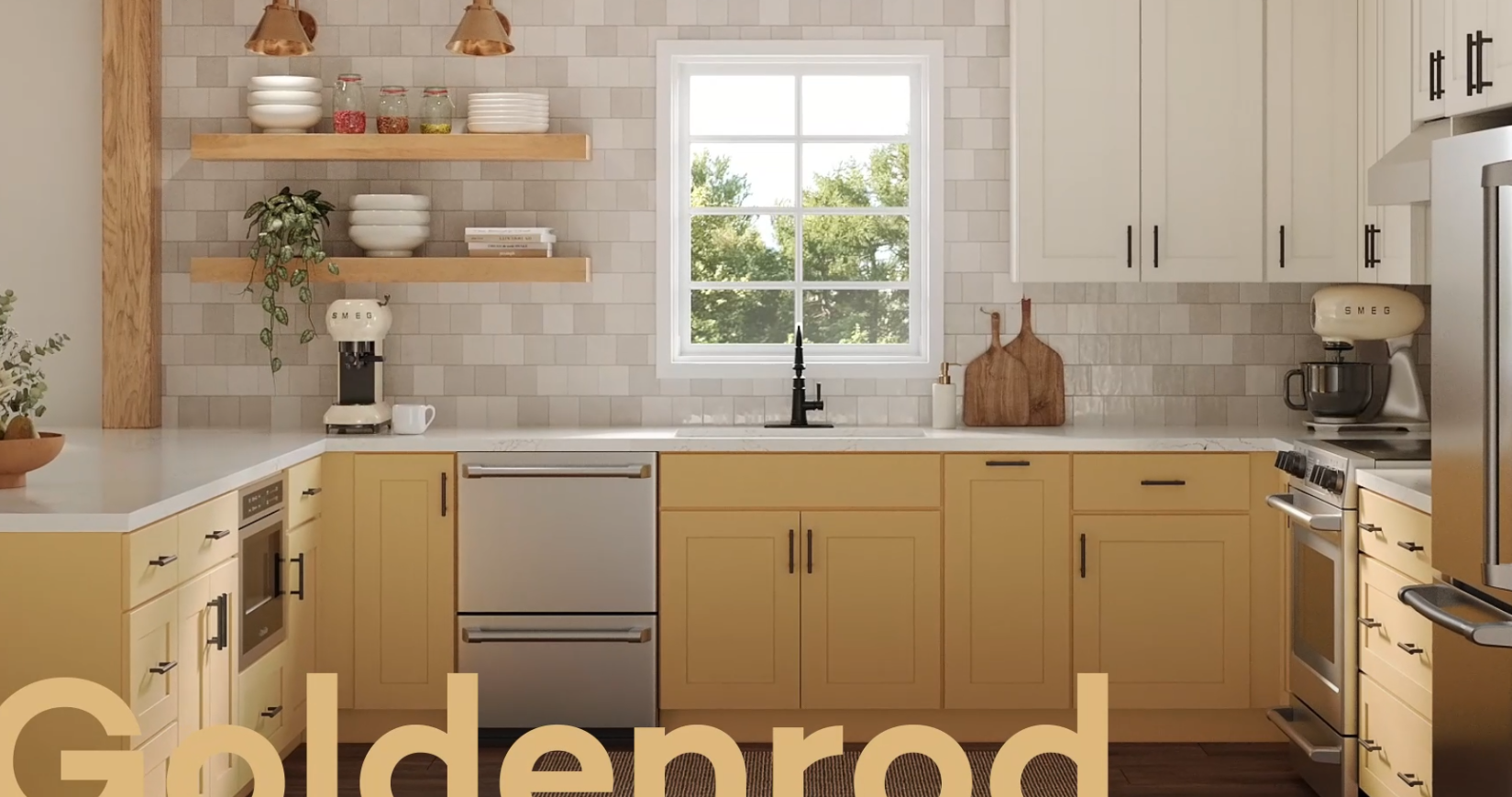 Yellow kitchen cabinets. We color match any color. Kitchen update from Lumberjack's Kitchens and Baths.